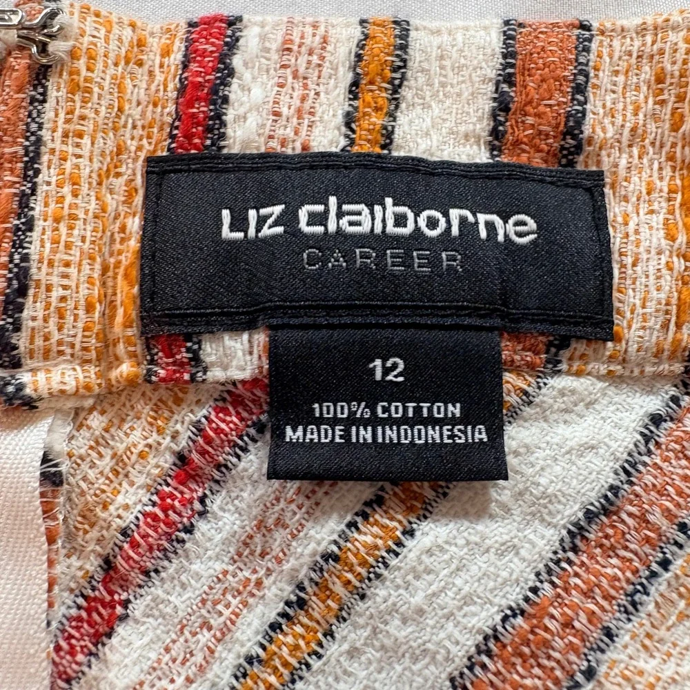 Liz Claiborne Skirt Womens 12 Orange Chevron Stripe Cotton A-Line Career Knee‎